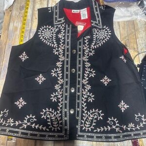 Black Embroidered sleeveless or Vest with Red Lining 1XL